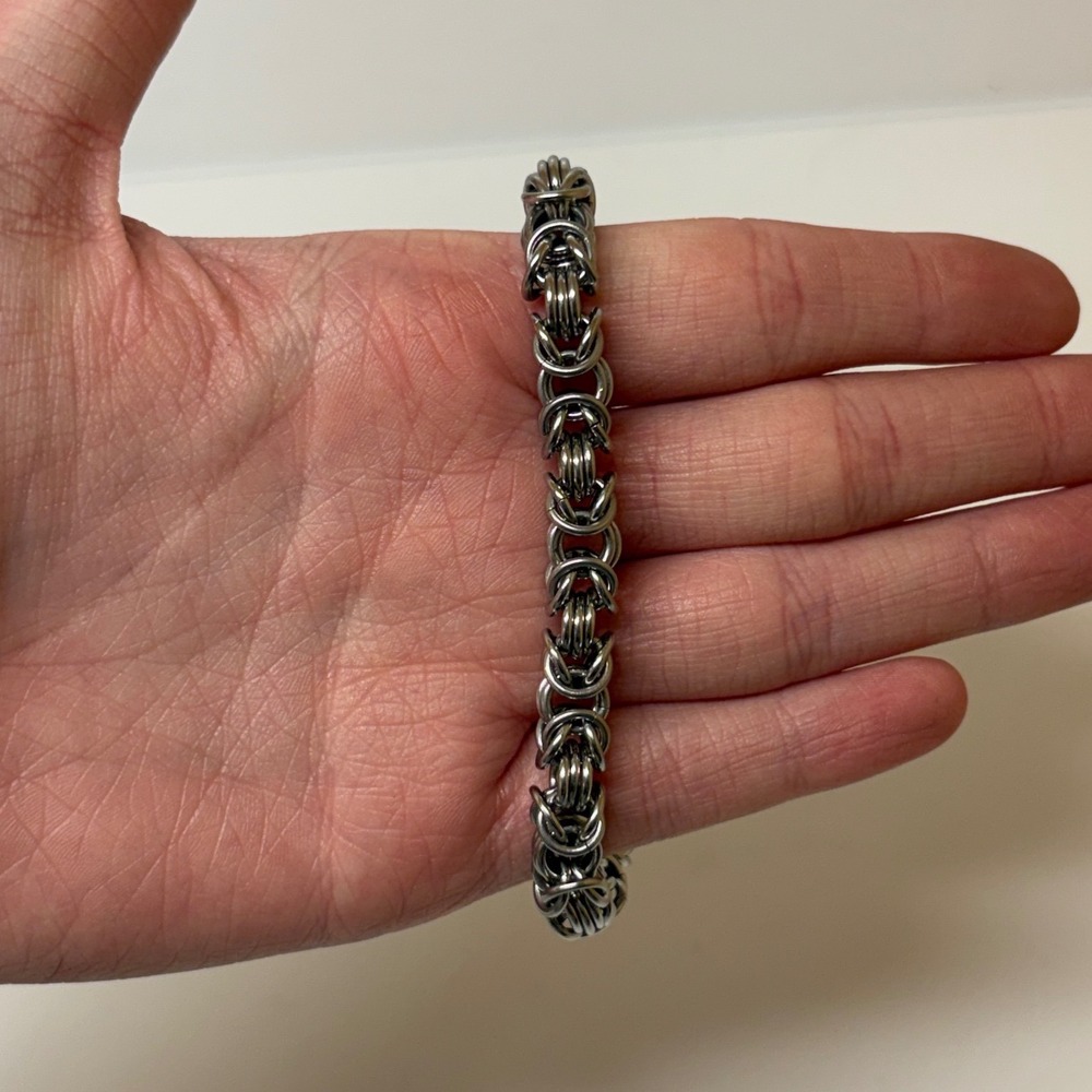 Turkey Silver Tone Byzantine Chain Link Bracelet 6.75 Inch